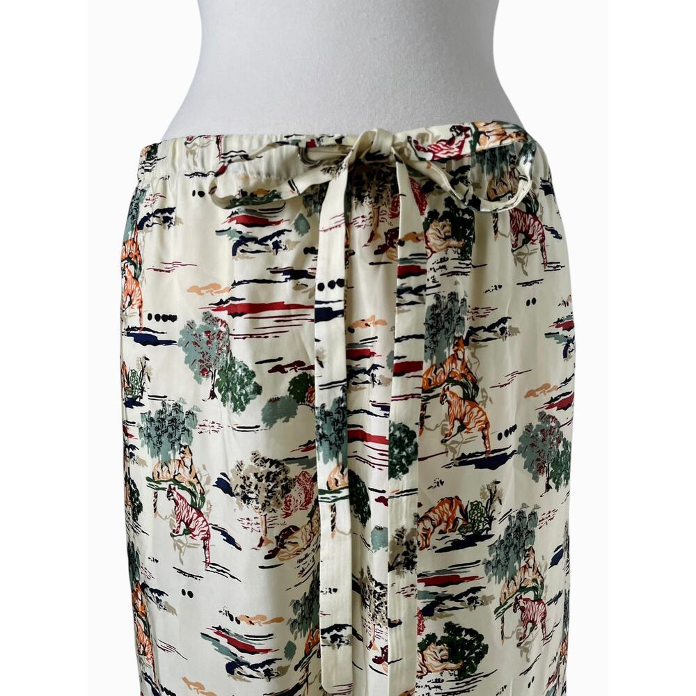 Khaite Phoebe Tiger Toile Pants Ivory Silk Wide Leg Ankle Drawstring Size L - Picture 6 of 11